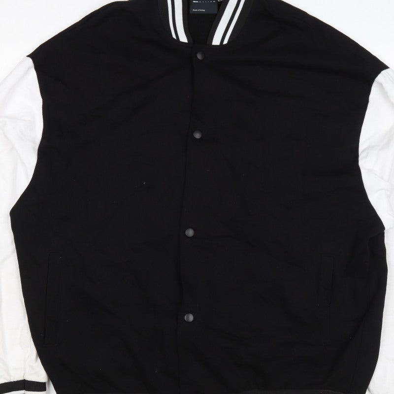 ASOS Design Men’s Black White L Varsity Bomber Jacket 42in Snap