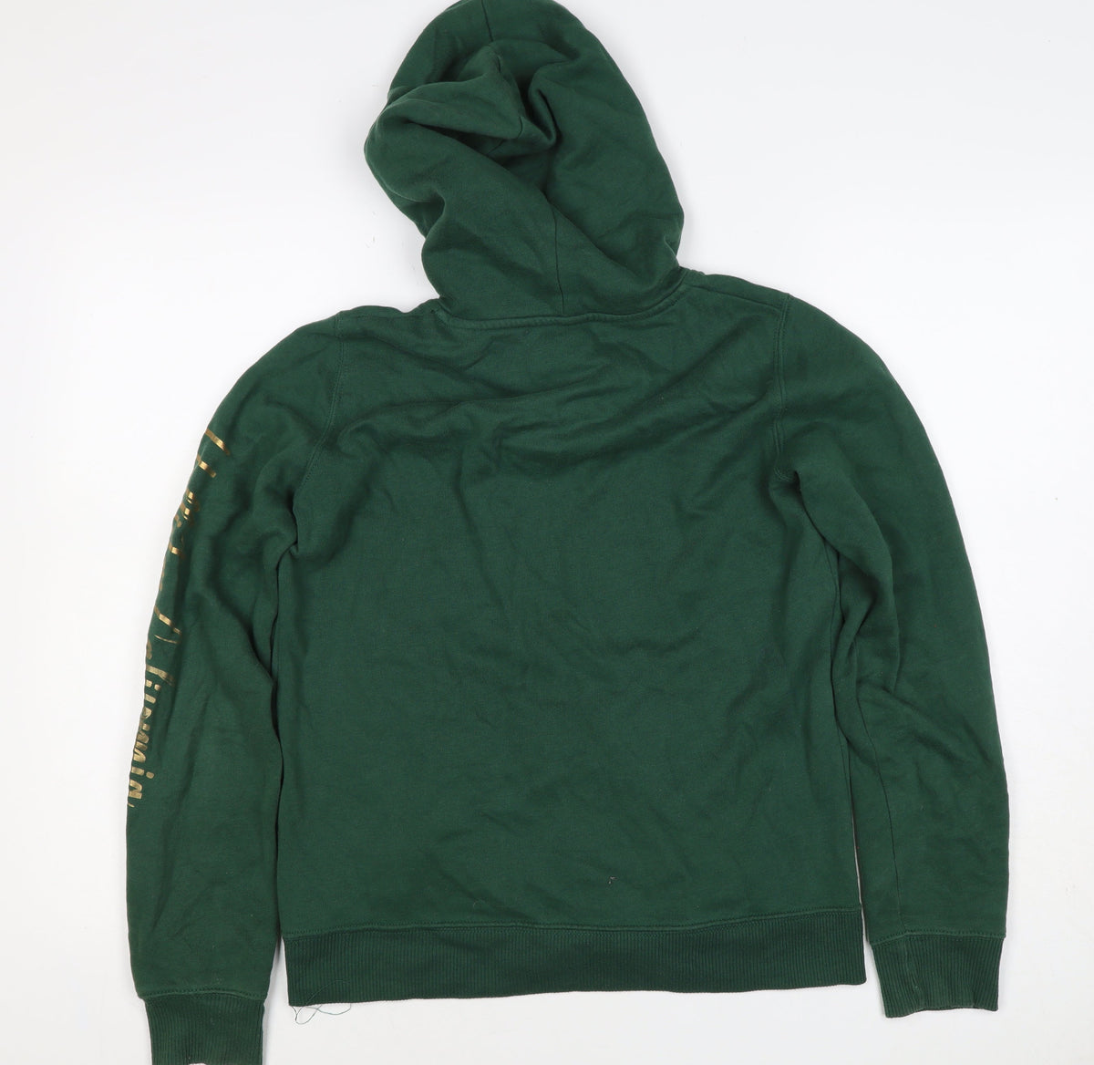 Hollister Men Green S Pullover Hoodie Logo Pocket Cotton Blend