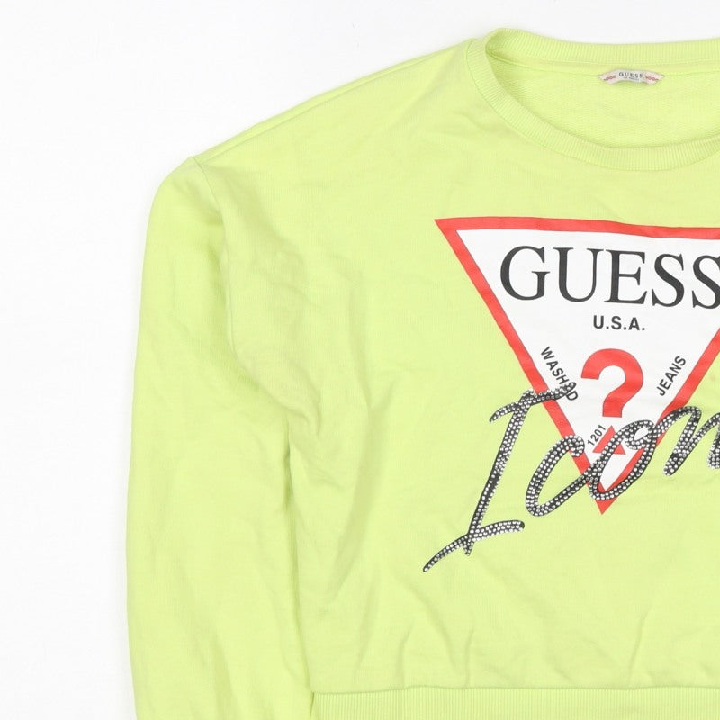 Guess Teens Yellow Logo Rhinestone Pullover Sweatshirt Size 14