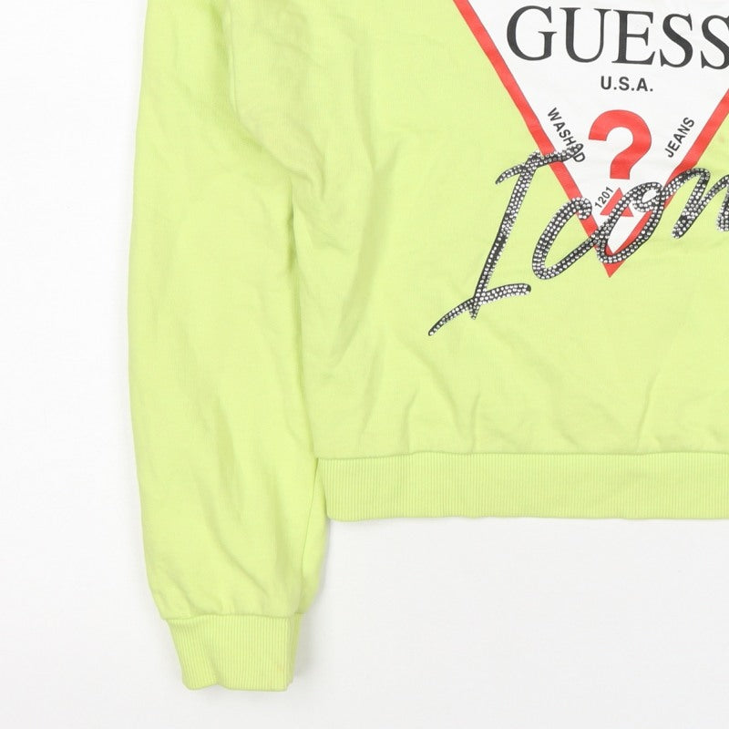Guess Teens Yellow Logo Rhinestone Pullover Sweatshirt Size 14