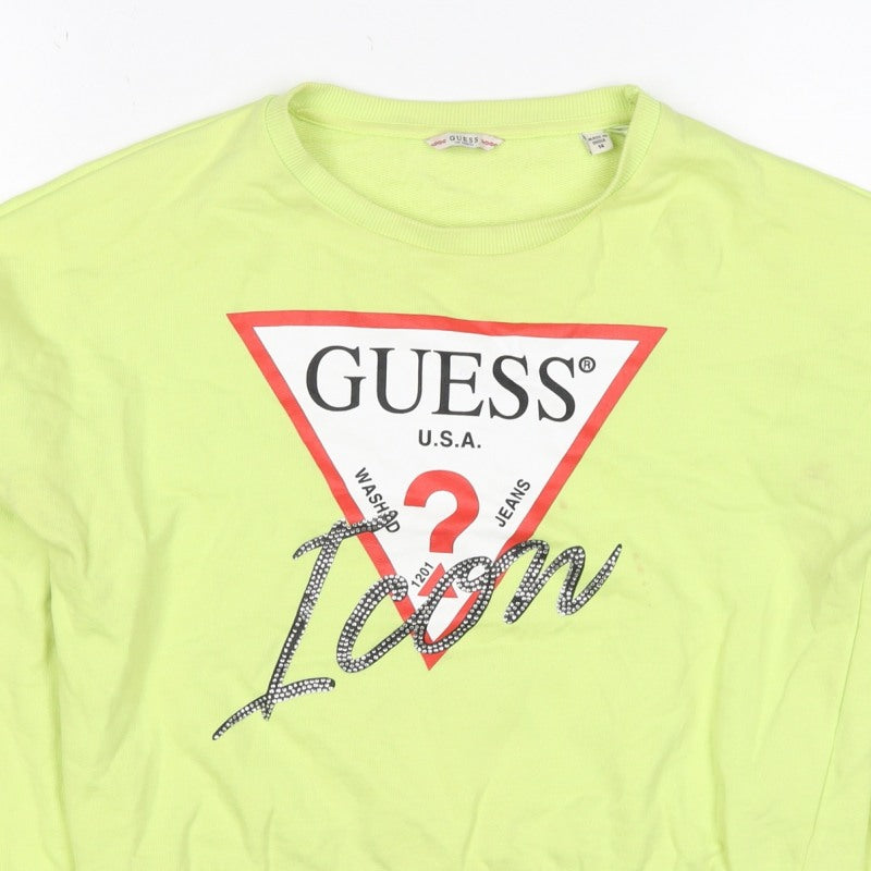 Guess Teens Yellow Logo Rhinestone Pullover Sweatshirt Size 14