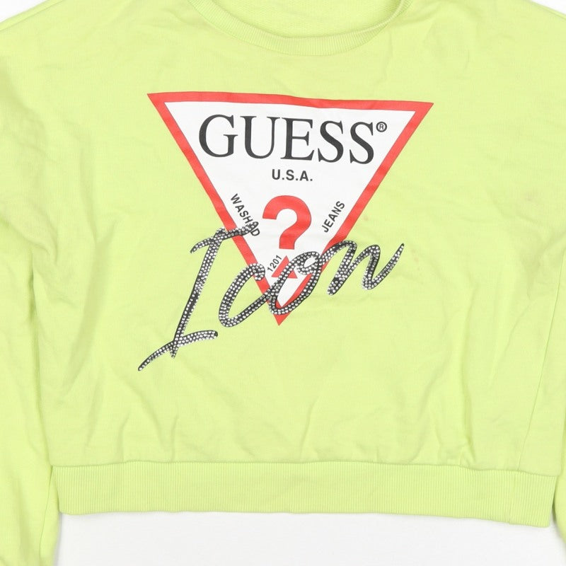 Guess Teens Yellow Logo Rhinestone Pullover Sweatshirt Size 14