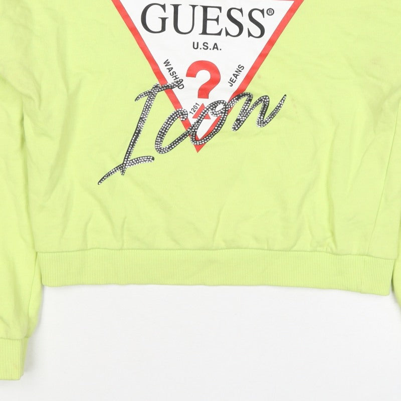 Guess Teens Yellow Logo Rhinestone Pullover Sweatshirt Size 14