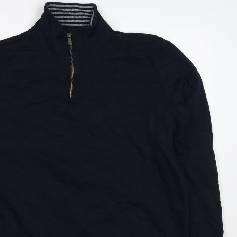 M&S Men’s Navy XL Quarter Zip Cotton Sweatshirt High Neck