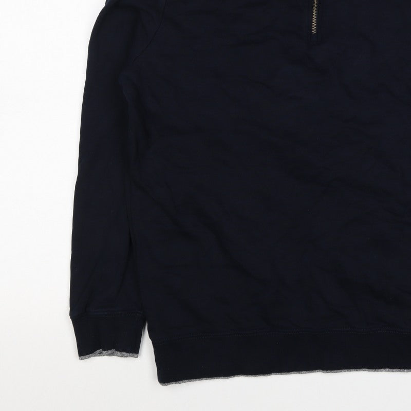 M&S Men’s Navy XL Quarter Zip Cotton Sweatshirt High Neck