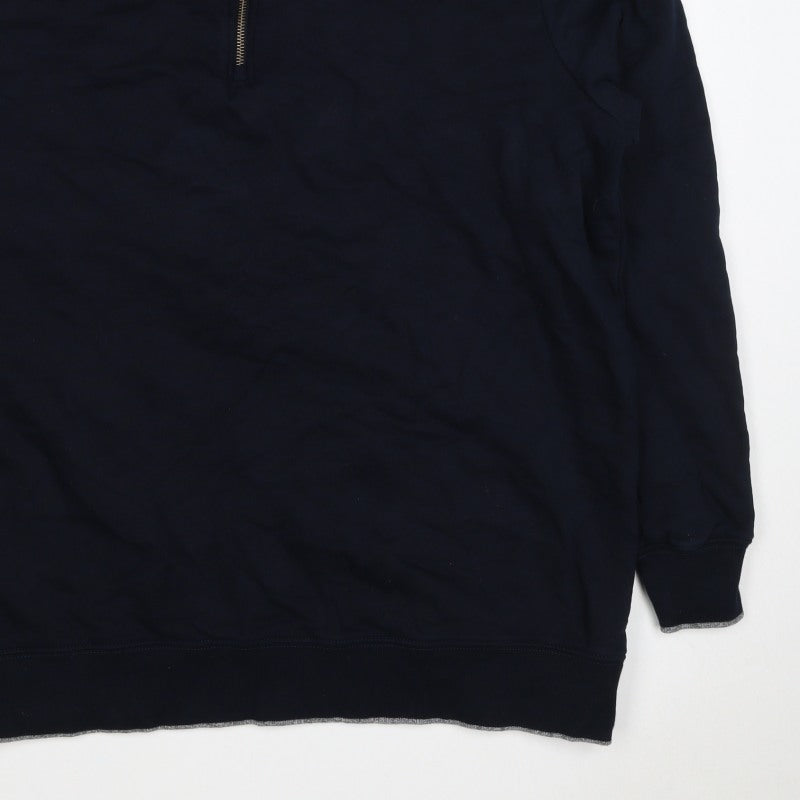 M&S Men’s Navy XL Quarter Zip Cotton Sweatshirt High Neck