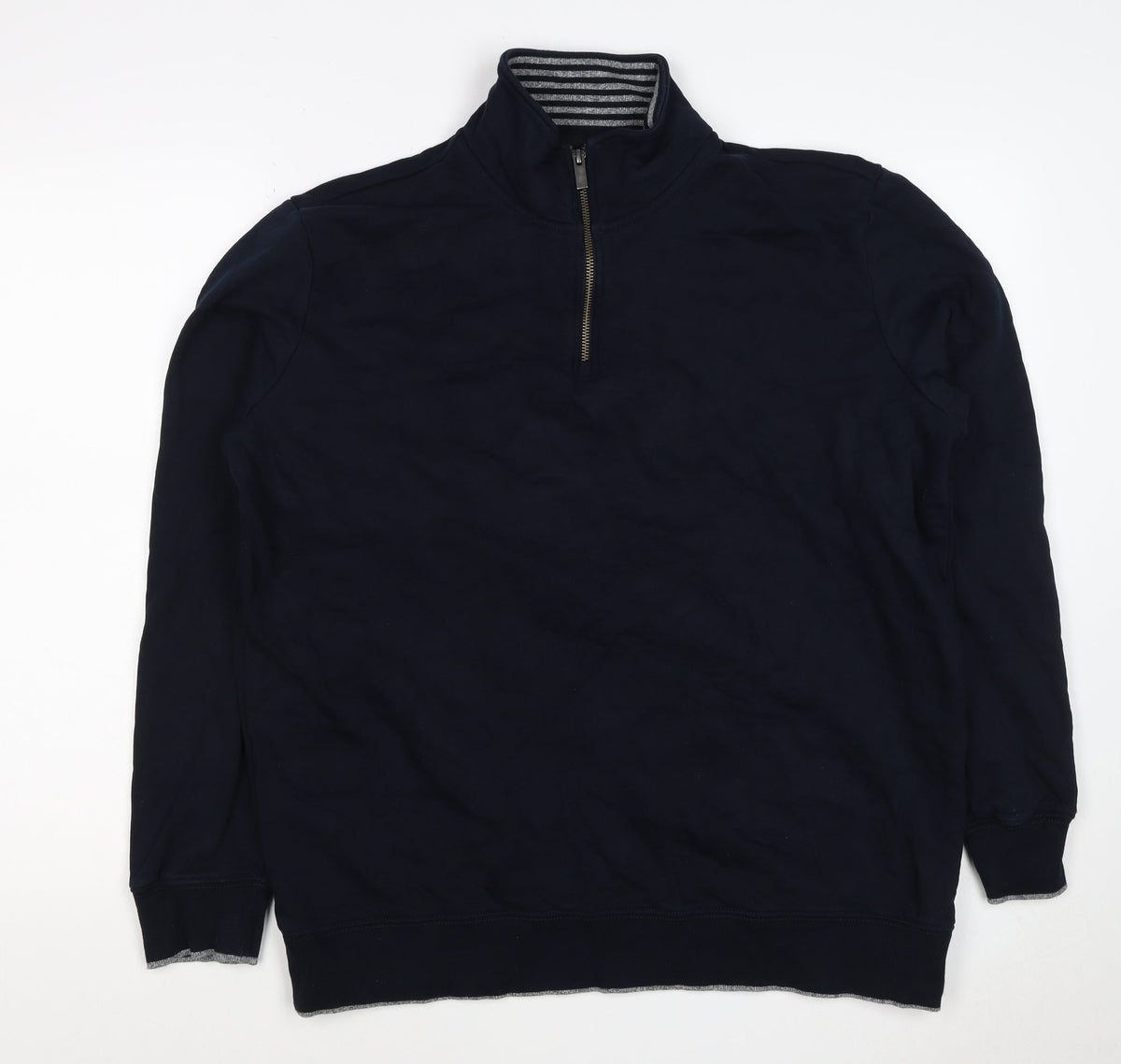 M&S Men’s Navy XL Quarter Zip Cotton Sweatshirt High Neck