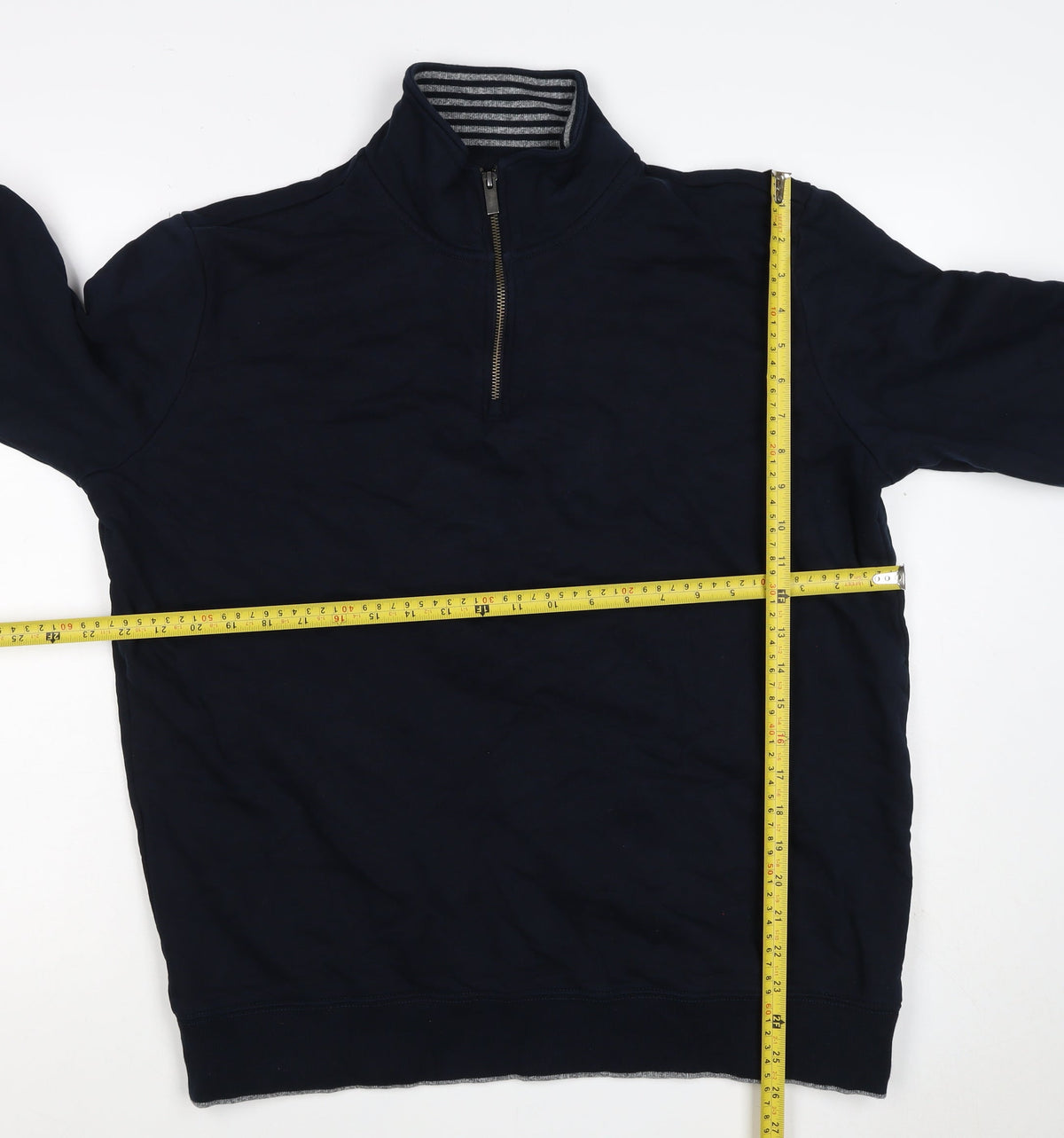 M&S Men’s Navy XL Quarter Zip Cotton Sweatshirt High Neck
