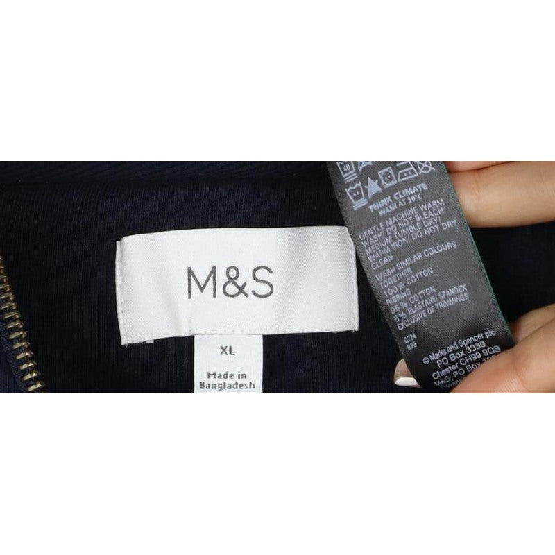 M&S Men’s Navy XL Quarter Zip Cotton Sweatshirt High Neck