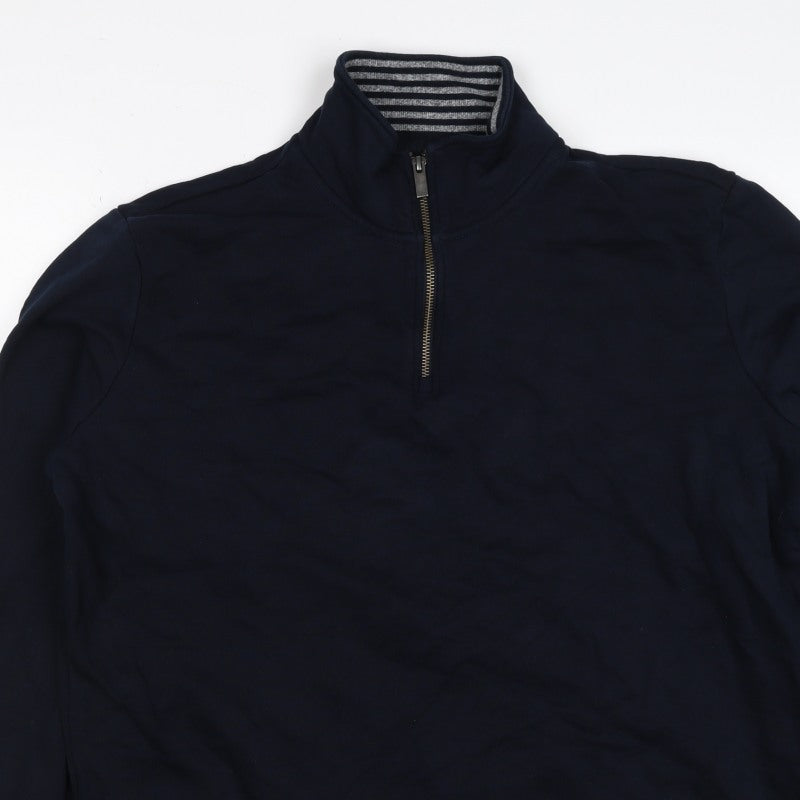M&S Men’s Navy XL Quarter Zip Cotton Sweatshirt High Neck