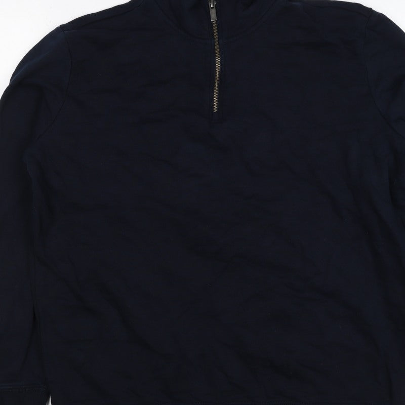 M&S Men’s Navy XL Quarter Zip Cotton Sweatshirt High Neck