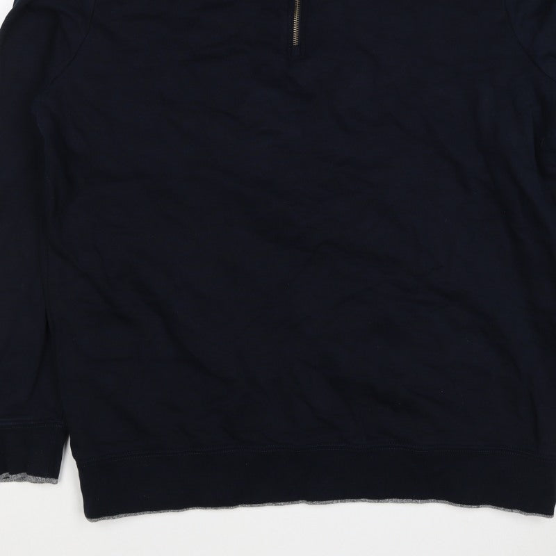 M&S Men’s Navy XL Quarter Zip Cotton Sweatshirt High Neck