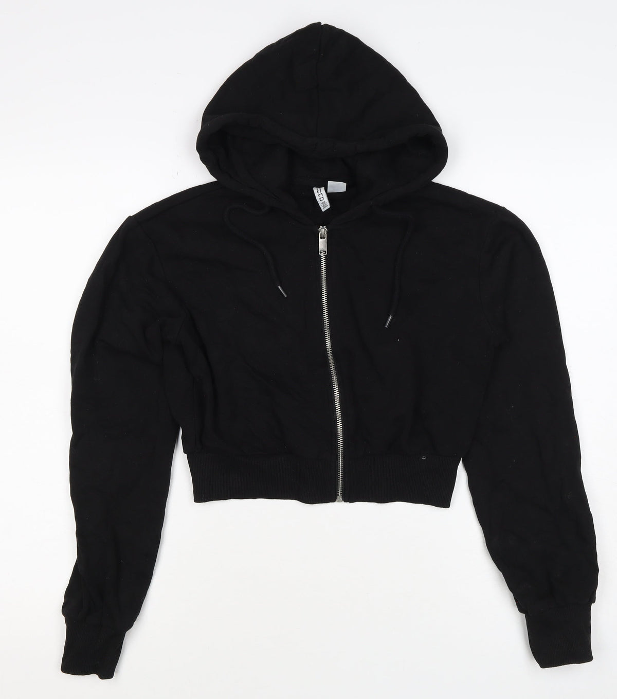 H&M Women Black 2XS Full Zip Hooded Cotton Blend Hoodie