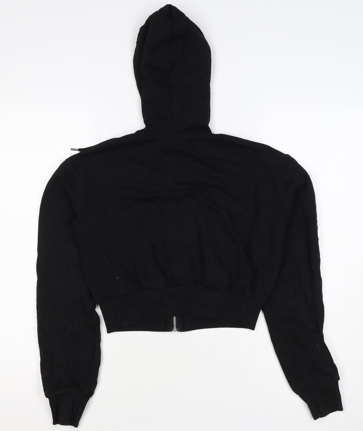 H&M Women Black 2XS Full Zip Hooded Cotton Blend Hoodie