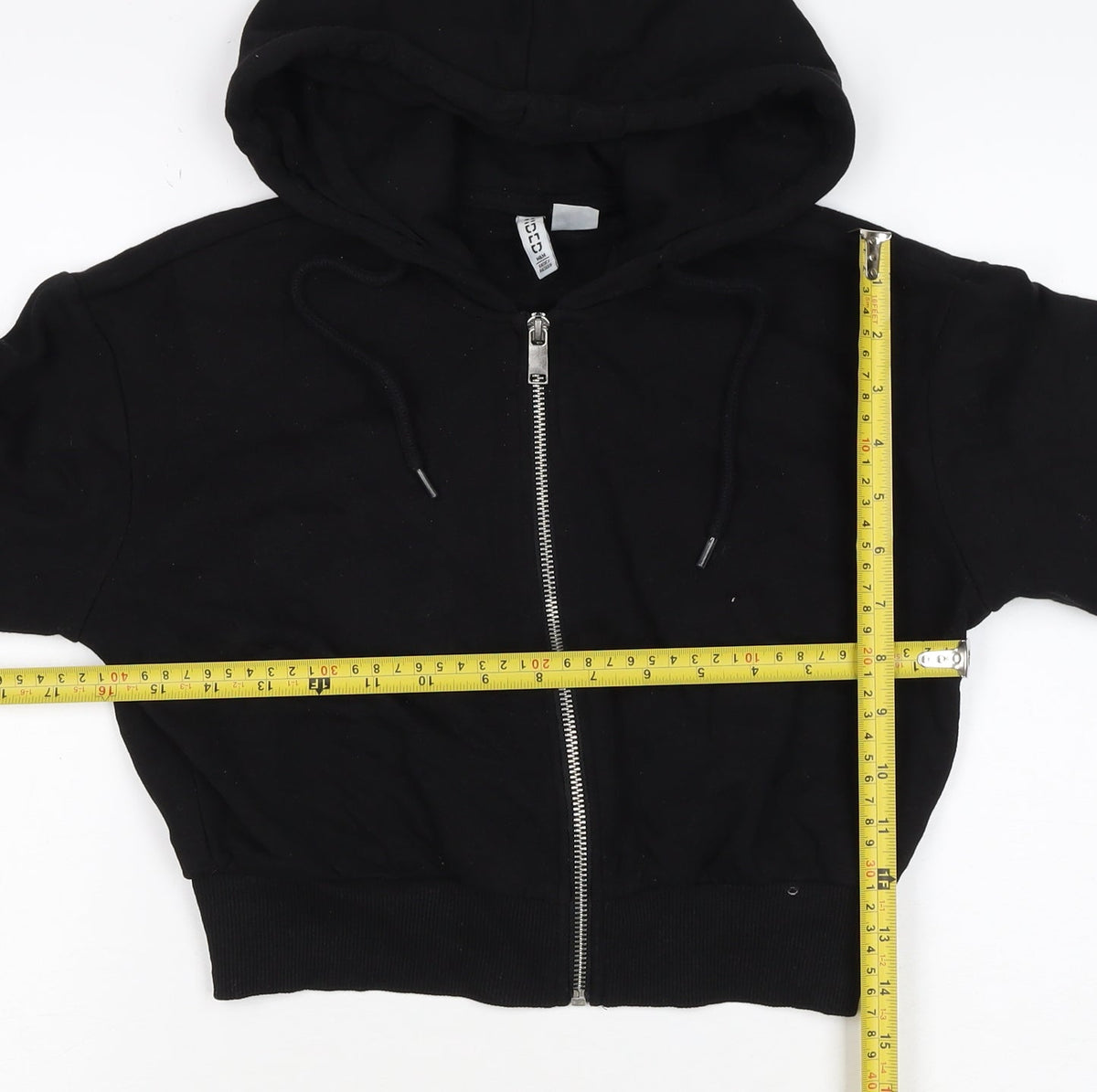 H&M Women Black 2XS Full Zip Hooded Cotton Blend Hoodie