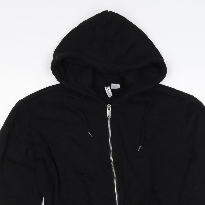 H&M Women Black 2XS Full Zip Hooded Cotton Blend Hoodie