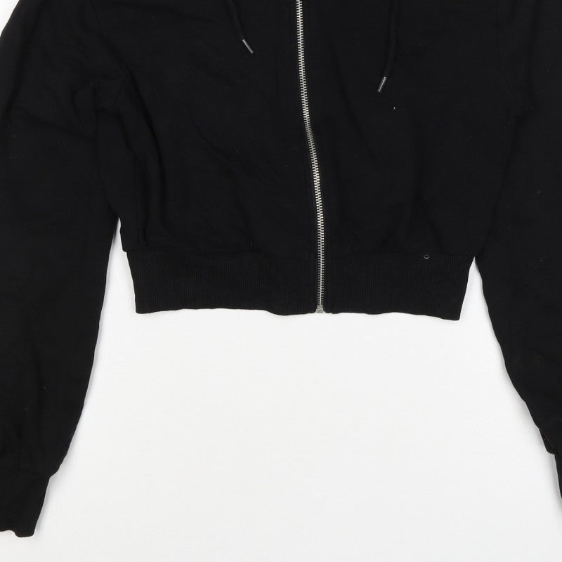 H&M Women Black 2XS Full Zip Hooded Cotton Blend Hoodie