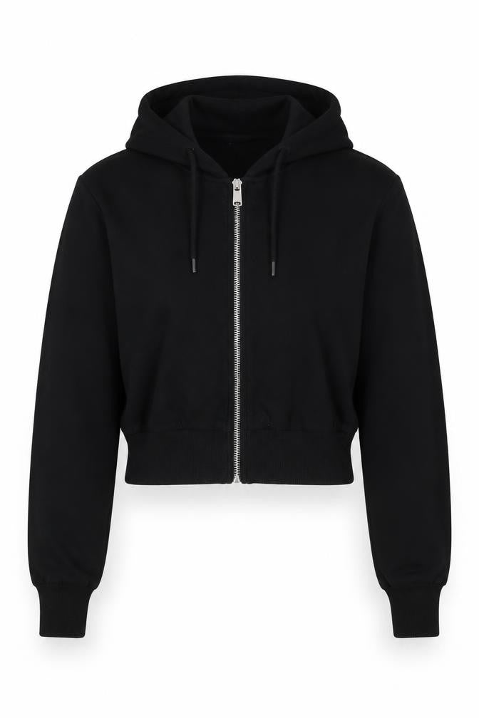H&M Women Black 2XS Full Zip Hooded Cotton Blend Hoodie
