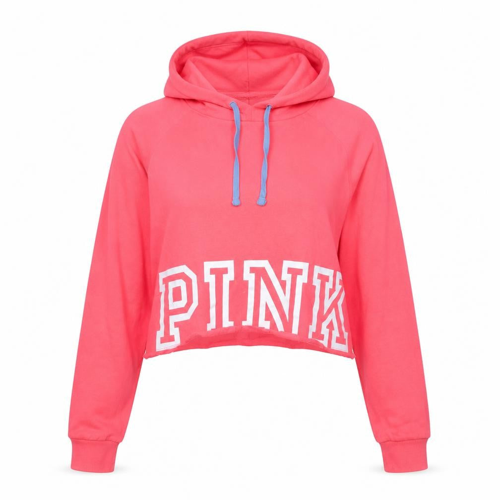 PINK Victoria’s Secret Women Pink M Pullover Cropped Logo Hoodie