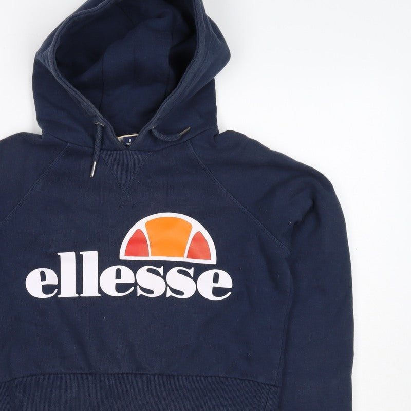 Ellesse Women Navy Blue Logo Hoodie UK 6 Pullover Cotton Blend