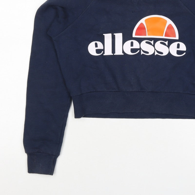 Ellesse Women Navy Blue Logo Hoodie UK 6 Pullover Cotton Blend