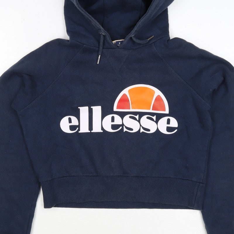 Ellesse Women Navy Blue Logo Hoodie UK 6 Pullover Cotton Blend