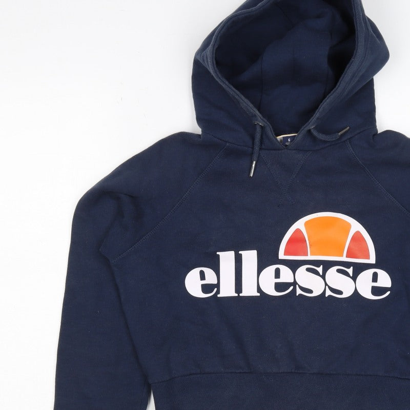 Ellesse Women Navy Blue Logo Hoodie UK 6 Pullover Cotton Blend