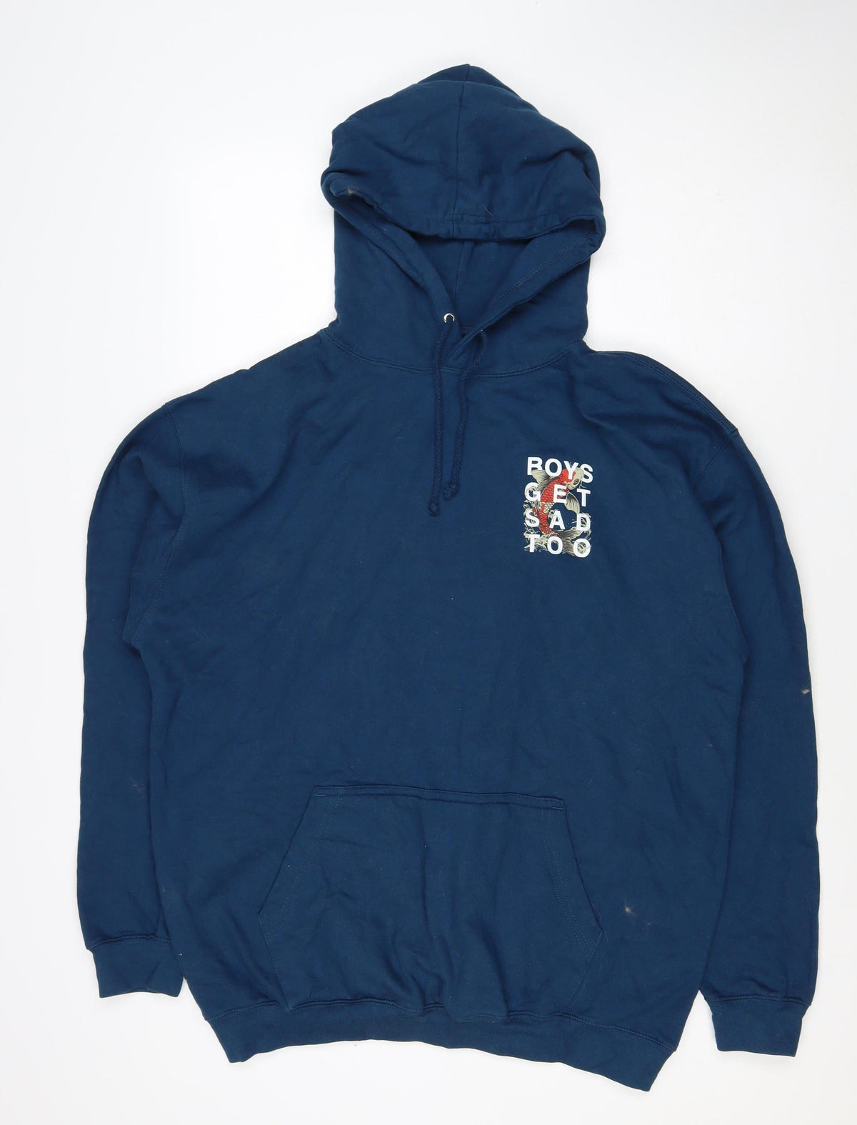 Boys Get Sad Too Men's Blue XL Pullover Hoodie Koi Fish Graphic