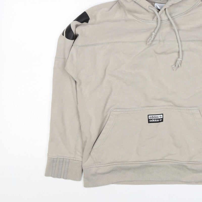 Adidas Boys Beige S Pullover Hoodie Logo Graphic Cotton