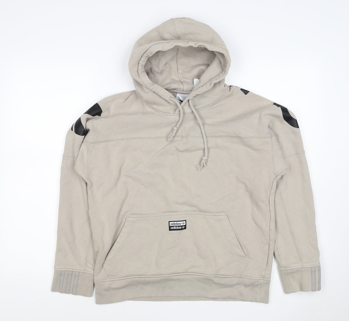 Adidas Boys Beige S Pullover Hoodie Logo Graphic Cotton
