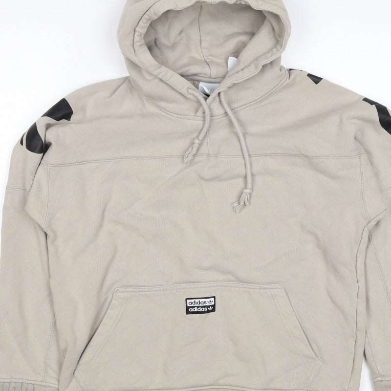 Adidas Boys Beige S Pullover Hoodie Logo Graphic Cotton