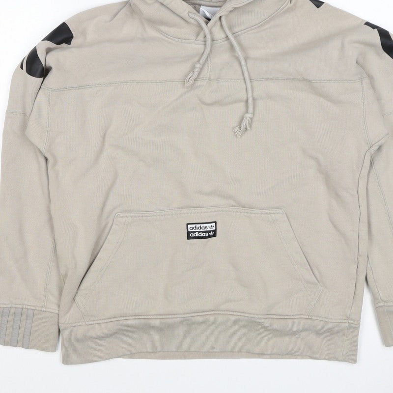 Adidas Boys Beige S Pullover Hoodie Logo Graphic Cotton