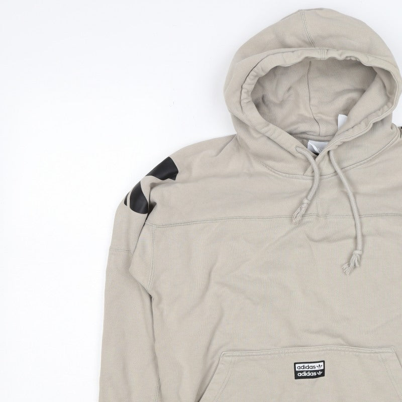 Adidas Boys Beige S Pullover Hoodie Logo Graphic Cotton