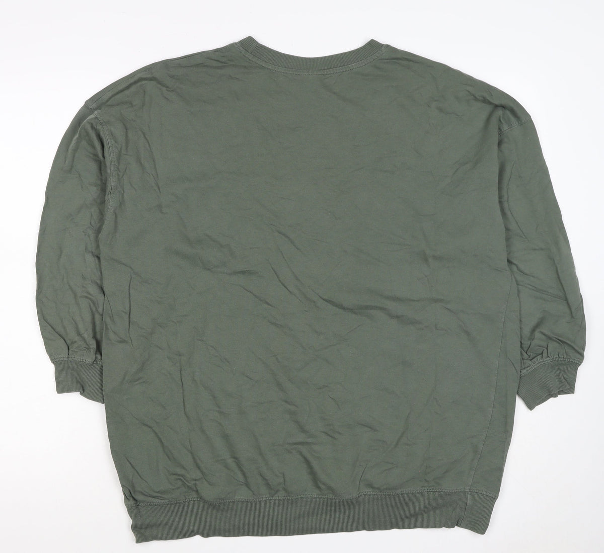 H&M Women Green UK 12 Pullover Sweatshirt Sunshine Good Feelings Cotton