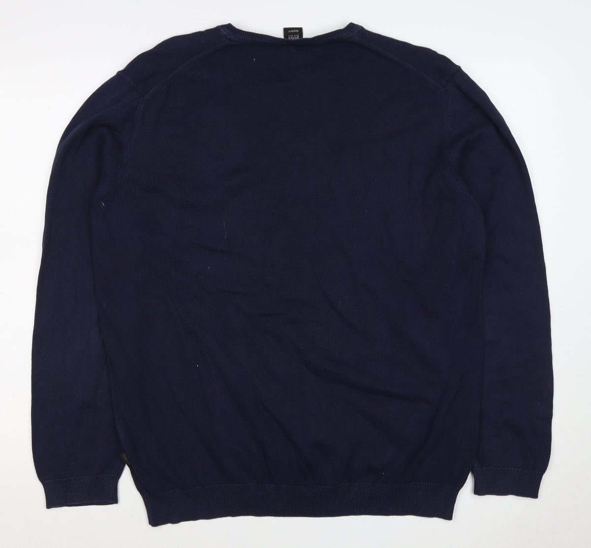 BOSS Hugo Boss Men’s Blue XL V-Neck Cotton Logo Pullover Jumper