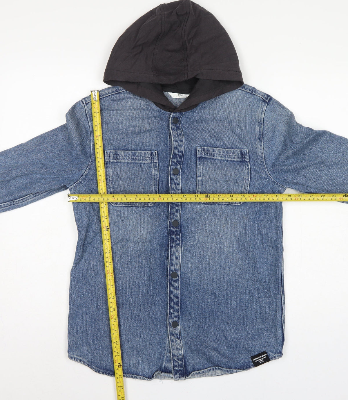 Marks & Spencer Boys Blue 13-14 Years Hooded Denim Shirt Jacket