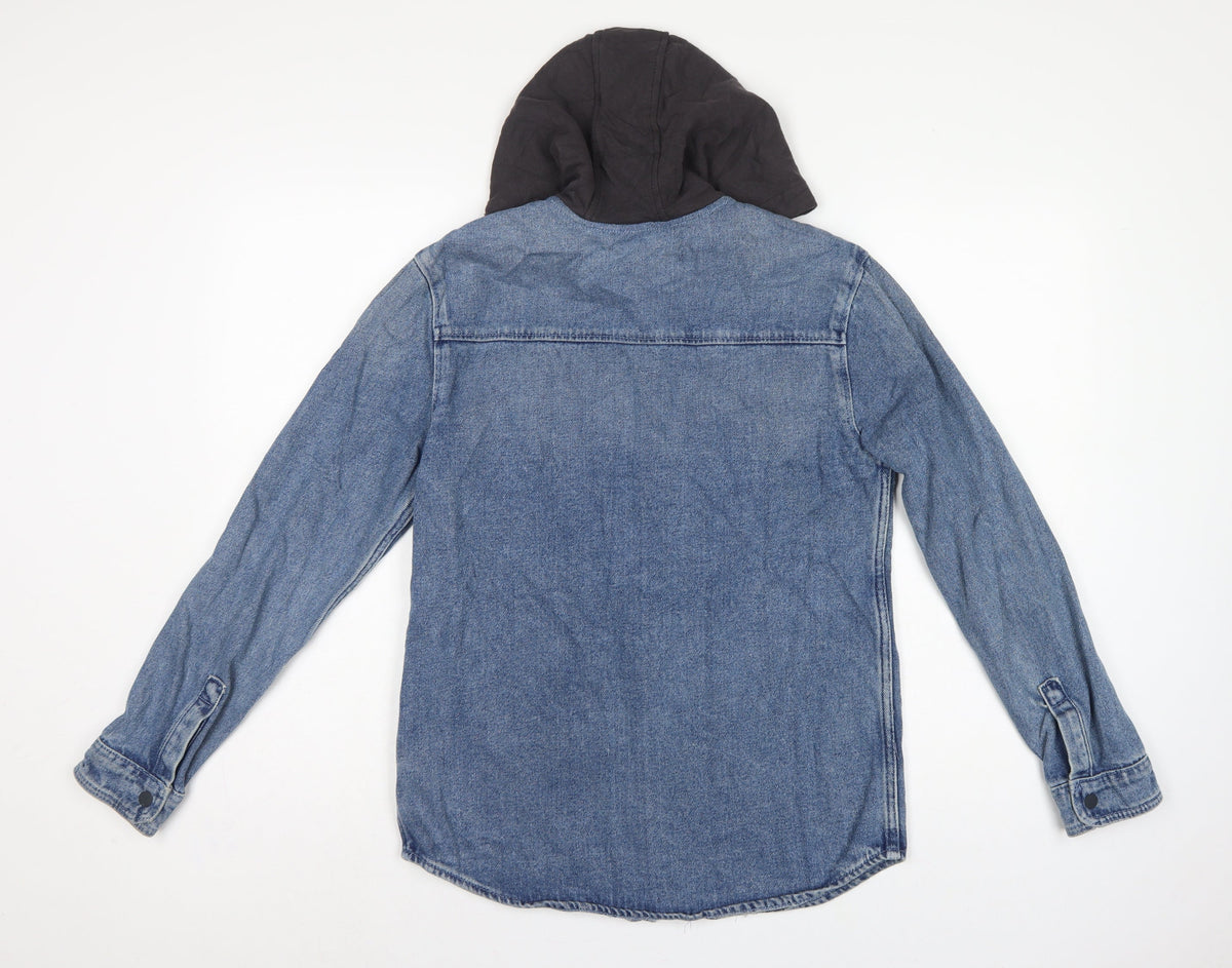 Marks & Spencer Boys Blue 13-14 Years Hooded Denim Shirt Jacket