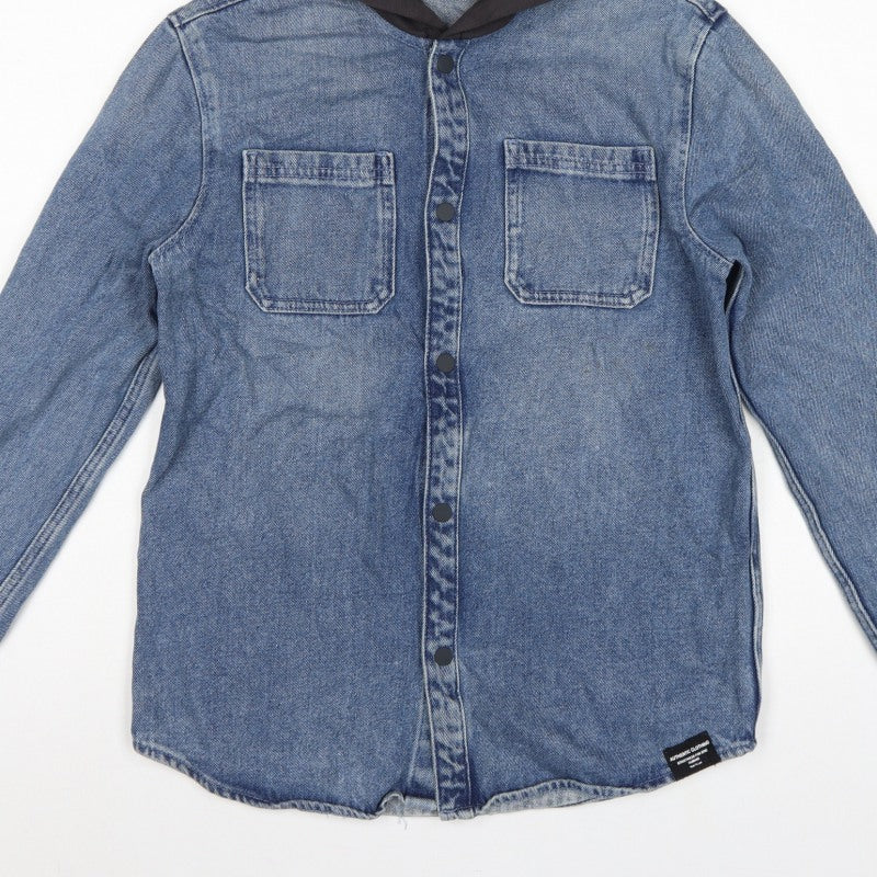 Marks & Spencer Boys Blue 13-14 Years Hooded Denim Shirt Jacket