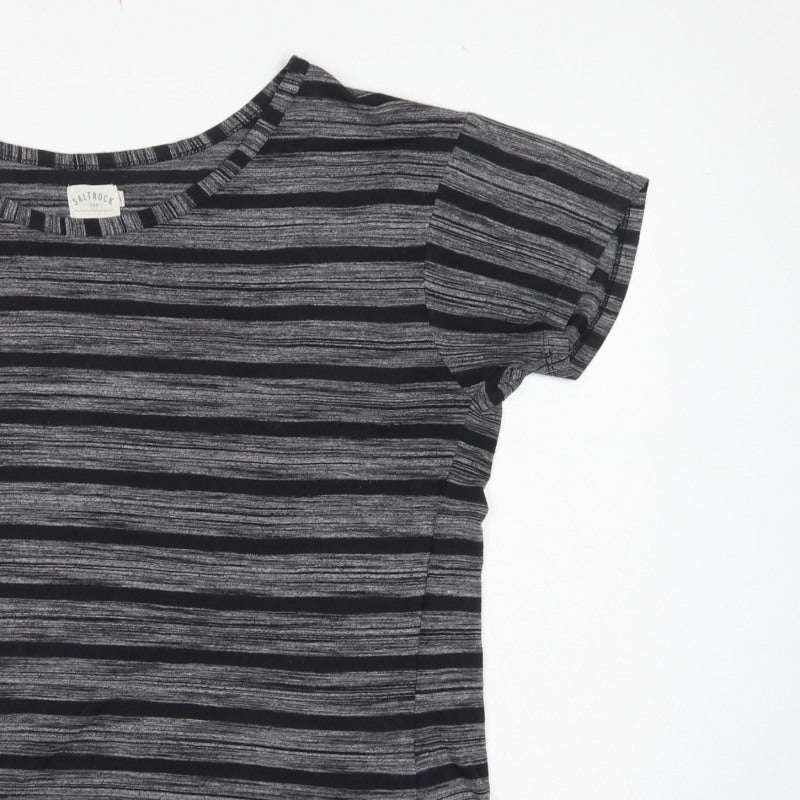 Saltrock Women Grey Black Stripe Cap Sleeve Jersey T-Shirt Size 14