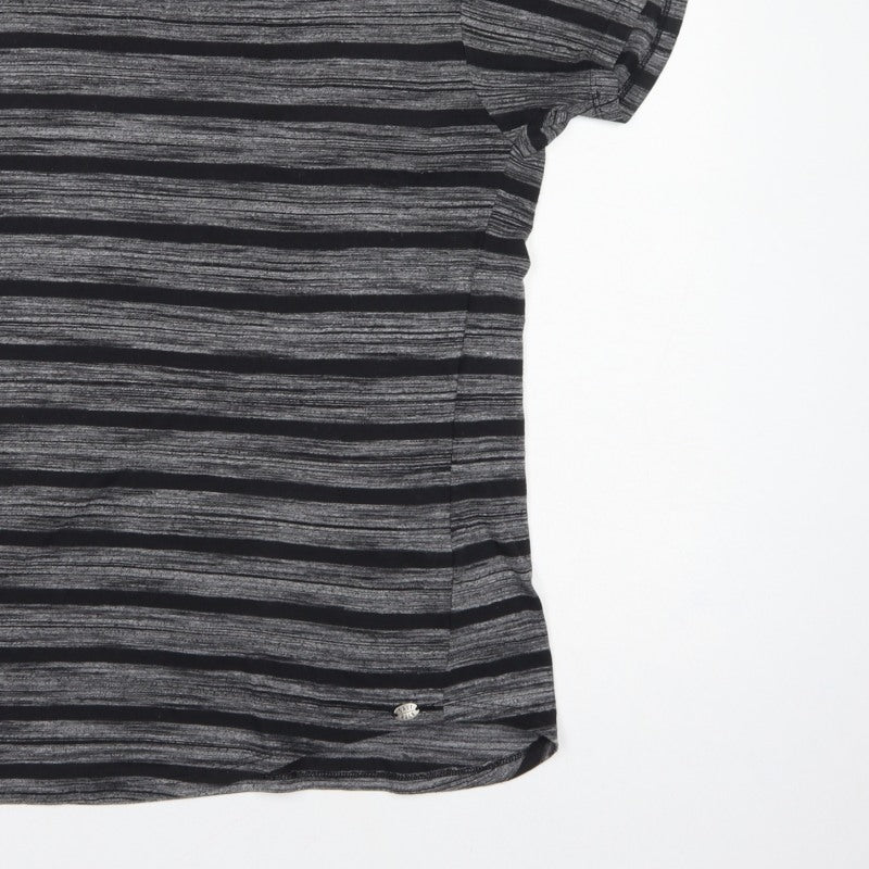 Saltrock Women Grey Black Stripe Cap Sleeve Jersey T-Shirt Size 14