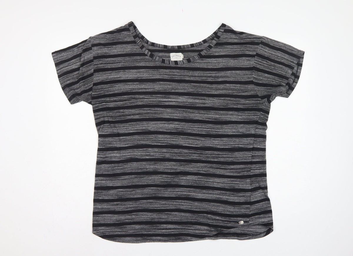 Saltrock Women Grey Black Stripe Cap Sleeve Jersey T-Shirt Size 14
