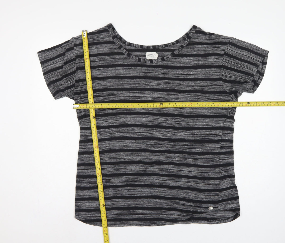 Saltrock Women Grey Black Stripe Cap Sleeve Jersey T-Shirt Size 14