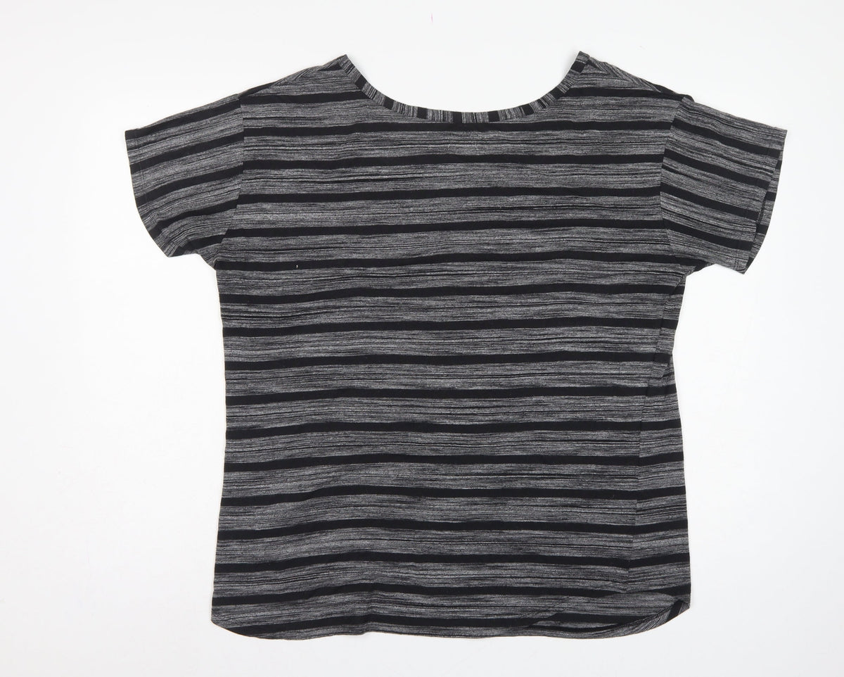 Saltrock Women Grey Black Stripe Cap Sleeve Jersey T-Shirt Size 14
