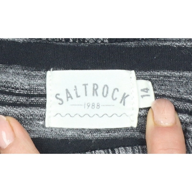 Saltrock Women Grey Black Stripe Cap Sleeve Jersey T-Shirt Size 14