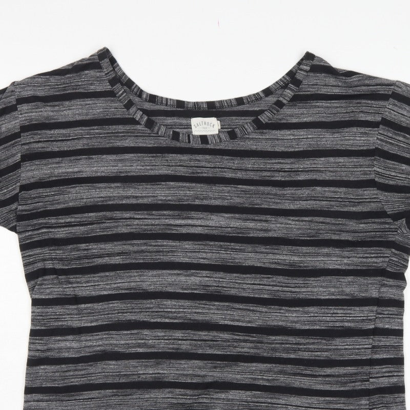 Saltrock Women Grey Black Stripe Cap Sleeve Jersey T-Shirt Size 14