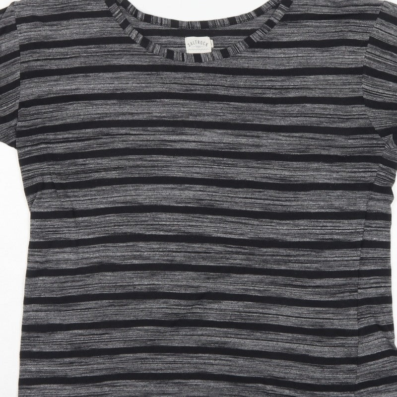 Saltrock Women Grey Black Stripe Cap Sleeve Jersey T-Shirt Size 14