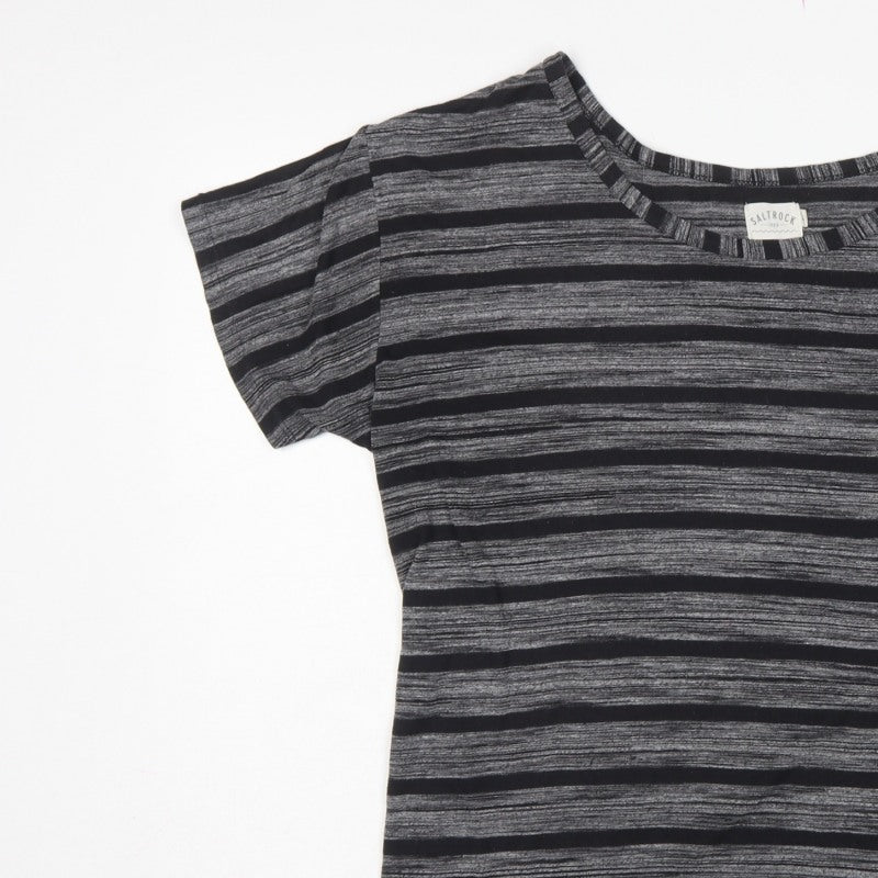 Saltrock Women Grey Black Stripe Cap Sleeve Jersey T-Shirt Size 14