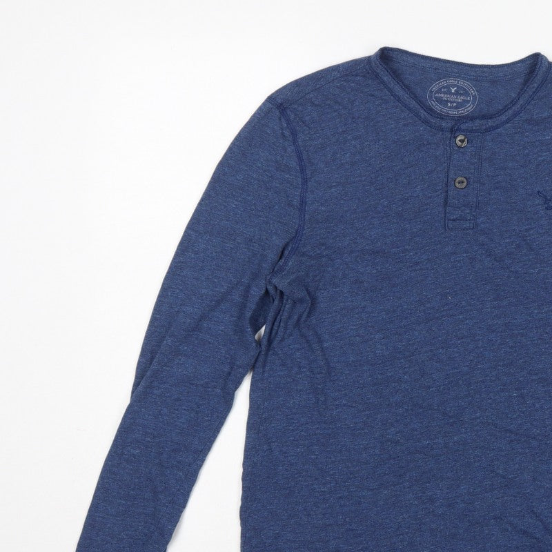 American Eagle Men Blue Small Athletic Fit Long Sleeve Henley T-Shirt