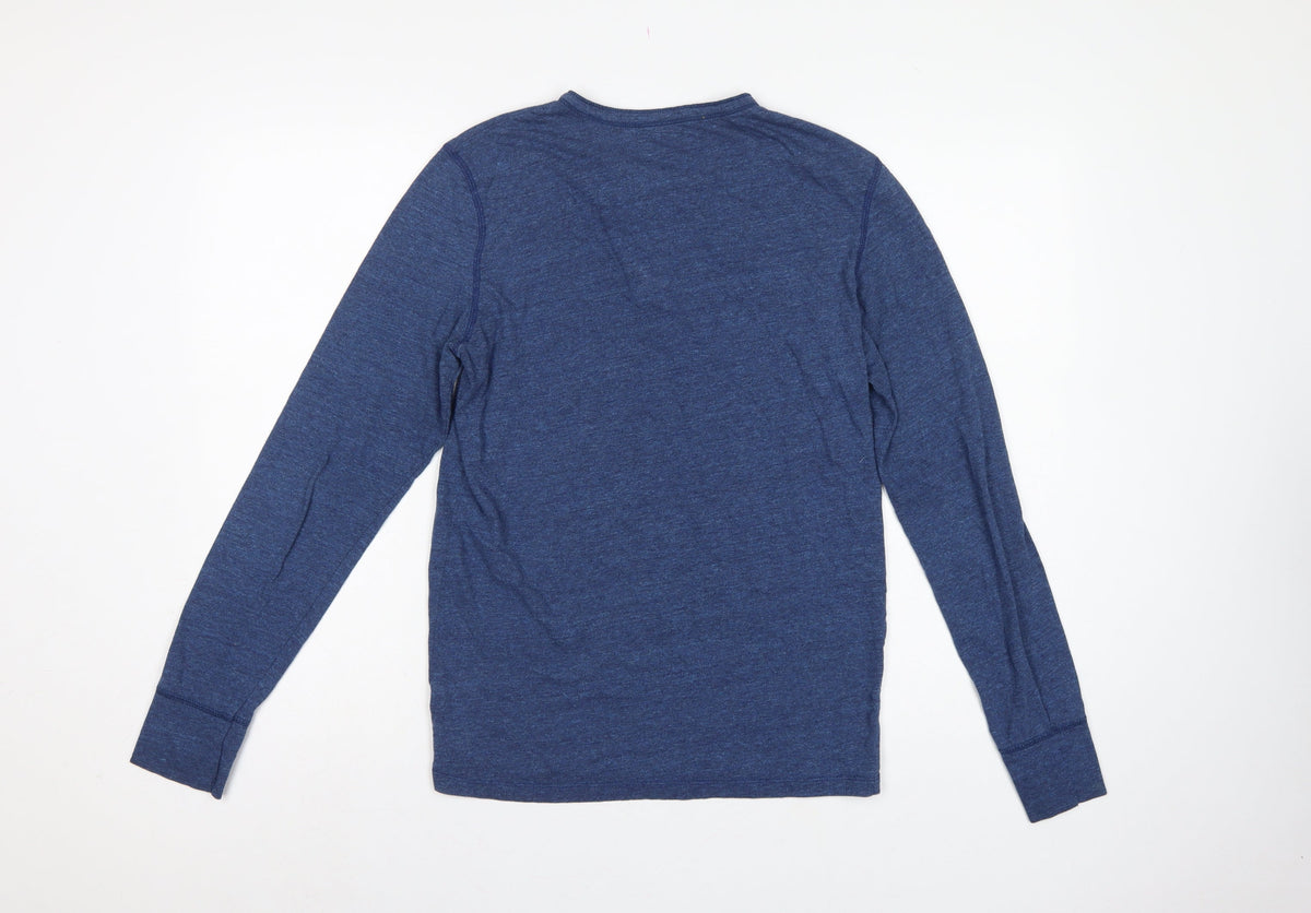 American Eagle Men Blue Small Athletic Fit Long Sleeve Henley T-Shirt