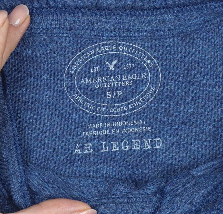 American Eagle Men Blue Small Athletic Fit Long Sleeve Henley T-Shirt